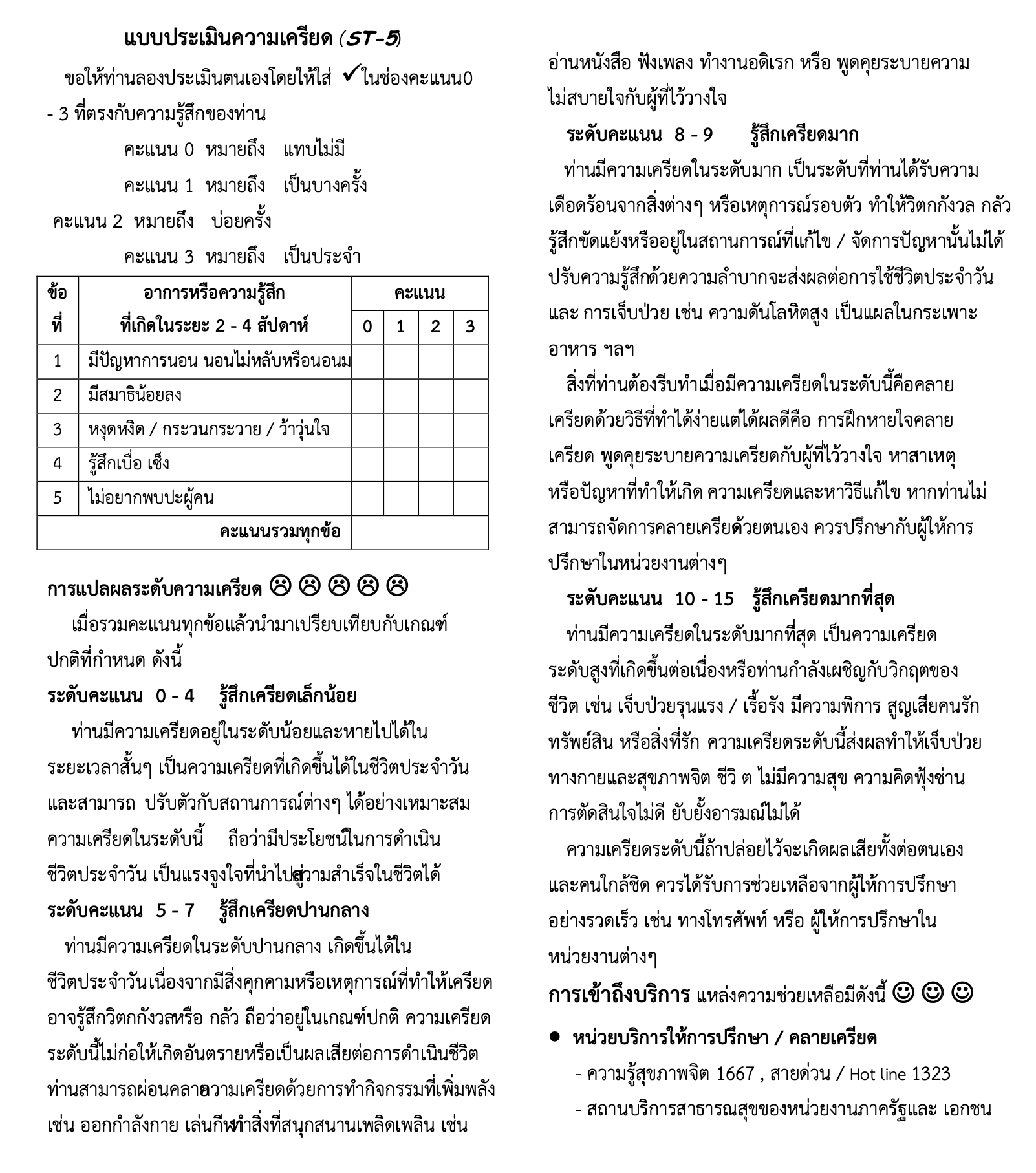 แบบทดสอบความเครียด ST-5